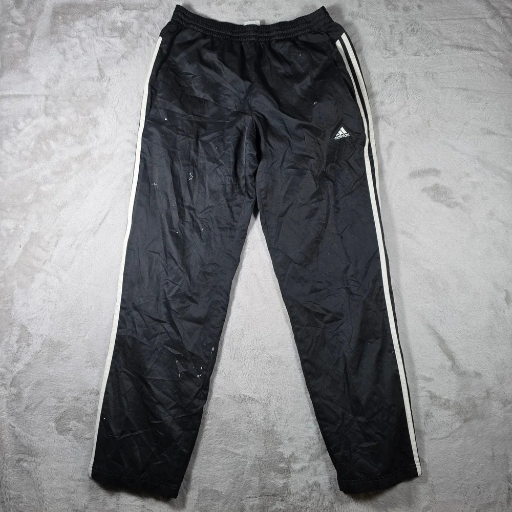 Adidas Track Pants Mens Medium Black Climalite Striped Distressed Paint Splatter